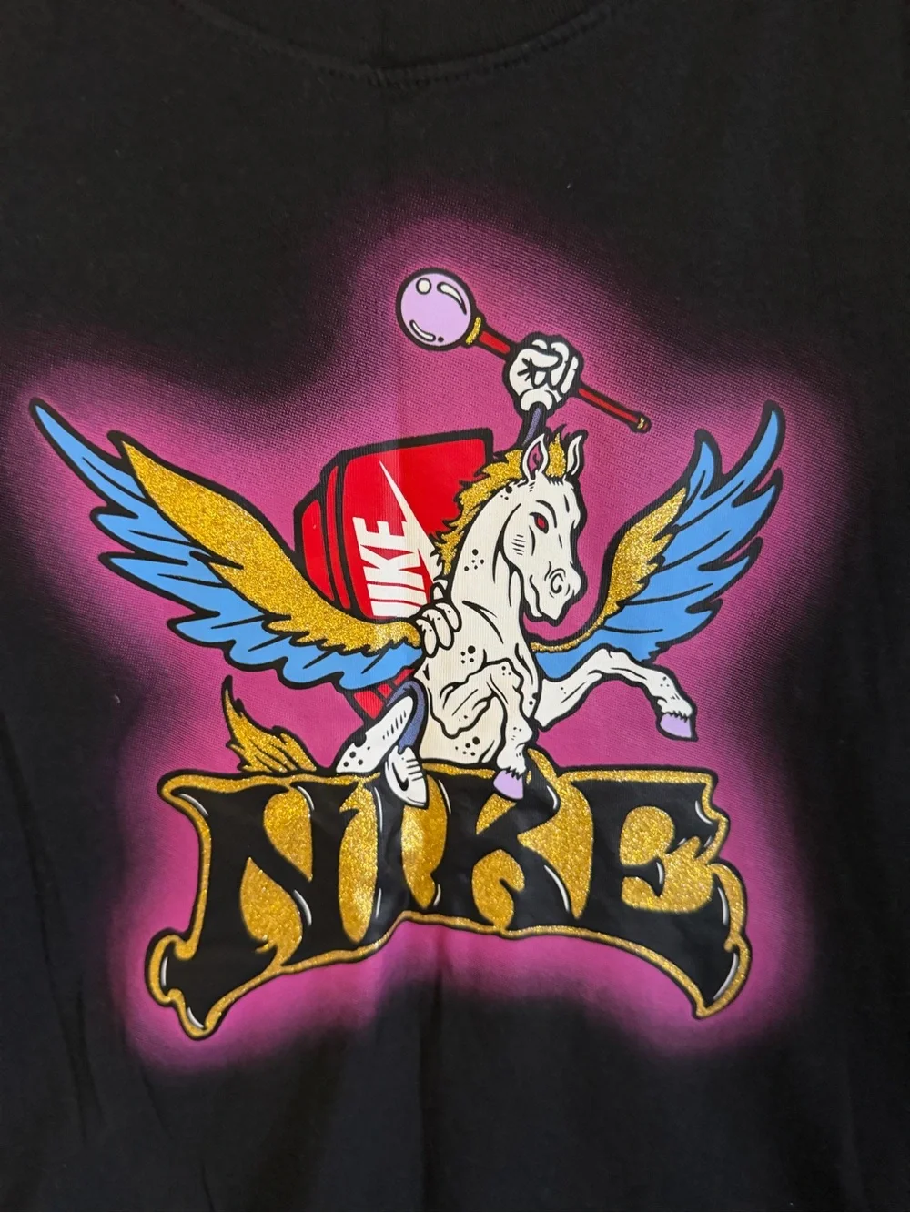 Nike Black Kids' Short Sleeve Tee with Neon Pegasus Graphic